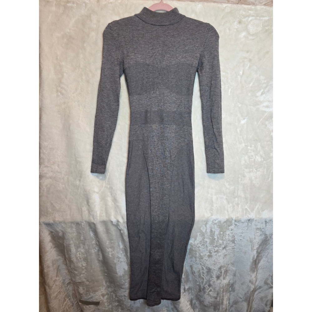 JLUXLABEL Womens Grey Knit Mock Neck Long Sleeve Bodycon Midi Dress Small